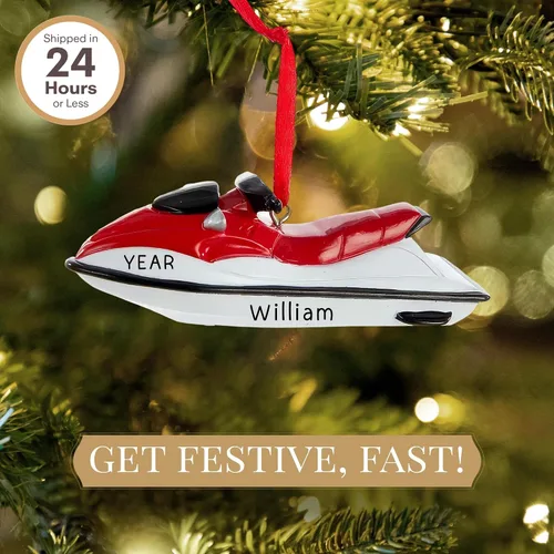 Vista 2 de Adorno personalizado de moto acuática 2026 Adornos de Navidad deportivos grabados con láser para árbol Regalo de recuerdo personalizado