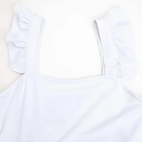 Vista 5 de DEBELLY Camiseta de maternidad para mujer, cuello cuadrado, tirantes con volantes, sin mangas, para embarazo, linda blusa tipo babydoll de verano