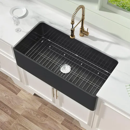 Vista 12 de Miuara Farmhouse - Fregadero de cocina frontal con delantal de arcilla refractaria de hueso de 33 x 18 pulgadas For kitchen, Heavy duty fireclay