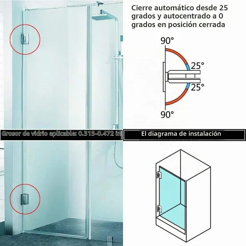 Vista 7 de JU+ Bisagras de pared de puerta de vidrio de 90 grados Accesorios de ducha Bisagra de puerta de ducha de vidrio, clip de baño de acero inoxidable