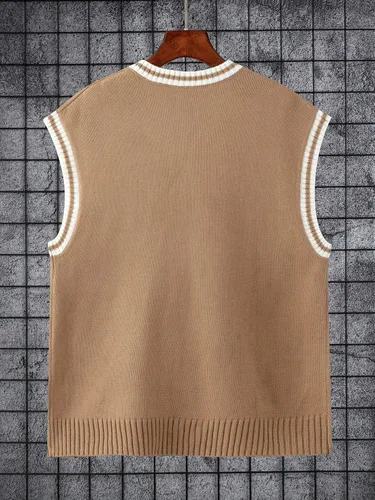 Vista 2 de GORGLITTER Chaleco de suéter sin mangas con cuello en V a rayas para hombre
