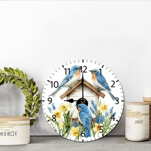 Vista 4 de Reloj de pared de pájaro para decoración de pared, funciona con pilas, sin tictac, silencioso, de cuarzo, analógico, rústico, estilo rural, redondo