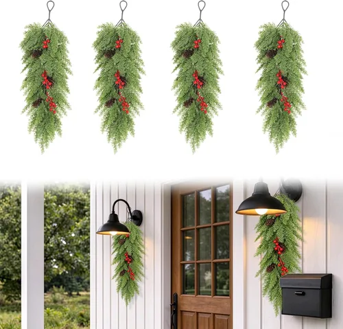Vista 85 de RECUTMS Guirnalda artificial de otoño, plantas de vegetación sintética 1 pieza seda marrón