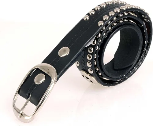 Vista 8 de Milwaukee Leather MP7131 Cinturón de motociclista de cuero negro con tachuelas cromadas con emblema de estrella, hebilla intercambiable, 1.5
