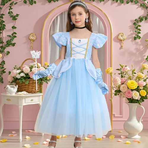 Vista 3 de Disfraz de princesa Cenicienta iTVTi para niñas y niños, disfraz de cosplay, vestido para carnaval y fiesta de Halloween