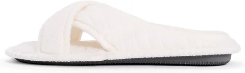 Vista 8 de MUK LUKS Zapatillas Ada de chenilla con banda cruzada para mujer, color blanco margarita Blanco (Daisy White)