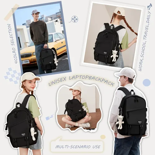Vista 2 de Caoroky knight Mochila para portátil universitaria para hombres y mujeres, mochila grande para libros, ligera, mochila de viaje y día a día, Negro