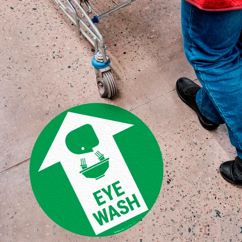Vista 3 de Adhesivo adhesivo antideslizante para suelo de 10 x 10 pulgadas, diseño de lavado de ojos y gráfico, fabricado en Estados Unidos