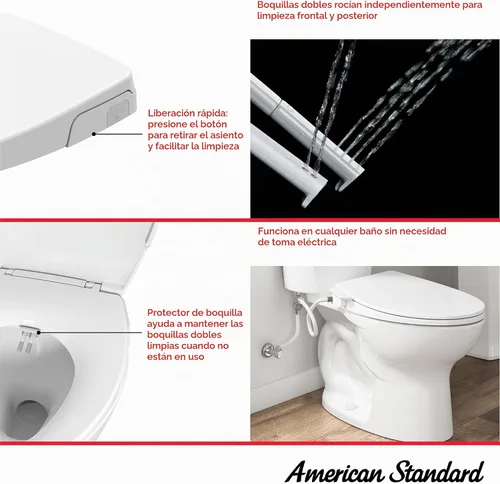 Vista 3 de American Standard 8043A60G.020 AquaWash Essentials SpaLet Asiento de inodoro con bidé no eléctrico con operación manual, color blanco