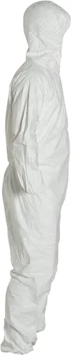 Vista 4 de Traje de seguridad desechable Dupont con muñecas, tobillos y capucha elásticos, L, Blanco