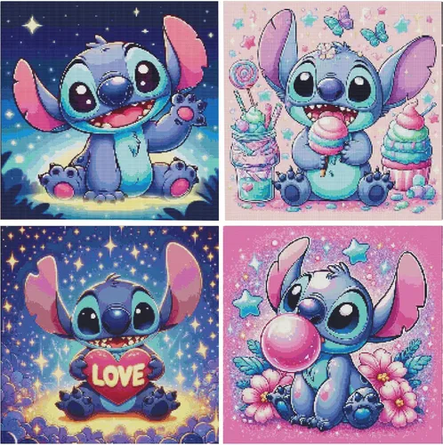 Vista 11 de JAKI Paquete de 4 piezas de arte de diamantes para adultos, kits de pintura de diamantes de dibujos animados para adultos principiantes, arte DIY