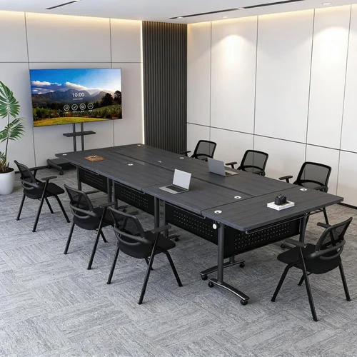 Vista 6 de Mesa de conferencias plegable, mesas de sala de conferencias con ruedas, mesa rectangular grande y plegable para reuniones de 6 a 12 personas, mesa