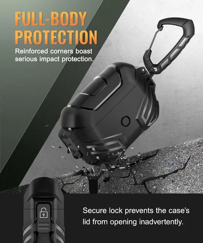 Vista 3 de MOBOSI Funda para AirPods Pro 2 con cerradura, compatible con funda Airpod Pro de 2ª/1ª generación, funda protectora de grado militar con kit