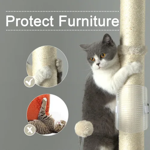 Vista 2 de PEEKAB Poste rascador para gatos de 32 pulgadas de alto, postes rascadores de cuerda de sisal con bola colgante y cepillo de auto-masaje, rascador