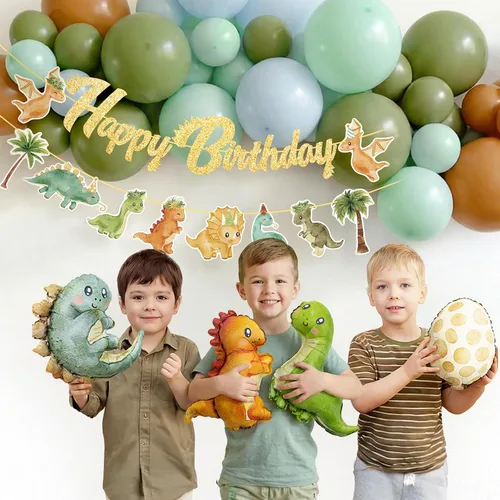Vista 5 de Decoraciones de cumpleaños de dinosaurio, globos de cumpleaños