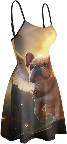 Vista 5 de Bulldog Dog Angel Womens Sling Dress Fashion Mini Swing Sundress Tank T Shirt Dresses