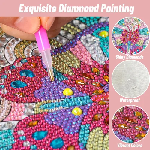 Vista 3 de ZUYUSUT Paquete de 4 bonitos kits de pintura de diamantes con flores de mariposa para niños y niñas de 3 a 12 años, manualidades, juegos de pintura