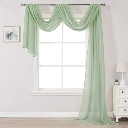 Vista 21 de Bufanda transparente para ventana de 144 pulgadas de largo, color azul bebé, perfecta como bufandas de cenefa, así como toldo de cama o decoración