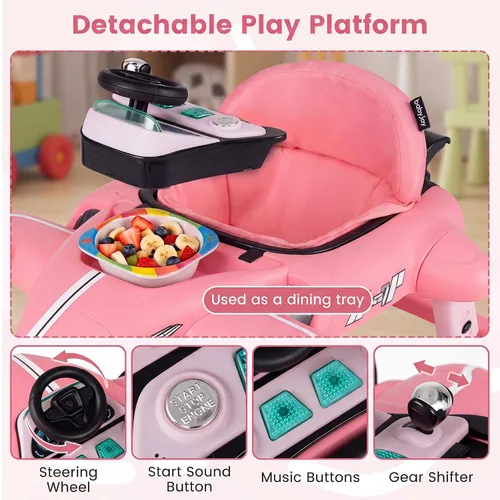 Vista 3 de BABY JOY Andador de bebé 6 en 1 con ruedas, caminador de actividad plegable Rosa