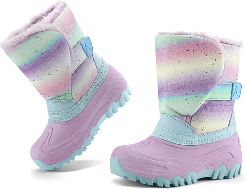 Vista 6 de K KomForme Botas de nieve impermeables para niñas con forro de piel sintética, zapatos de invierno cálidos para niños (niños pequeñosniños grandes)