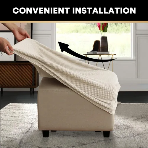 Vista 6 de Funda Otomana Elástica Fundas para Otomana Cuadradas para Sala de Estar Taburete Reposapiés Fundas Elásticas para Adaptarse al Reposapiés Otomano