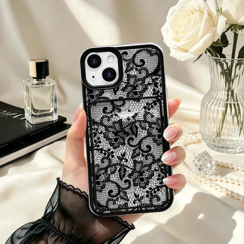 Vista 4 de NITITOP Funda para iPhone 13 transparente linda flor de encaje - flor negra negro (Black Bloom)