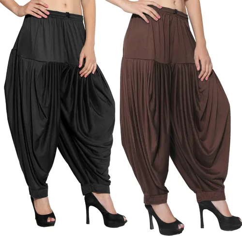 Vista 3 de Punjabi Women's Patiyala Salwar Beige & Brown Pack of 2 Large Size Yoga Pajama Trousers Sport Pant Dancing