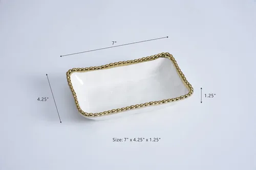 Vista 3 de Pampa Bay Plato rectangular, 7 pulgadas de largo, porcelana, blanco y dorado
