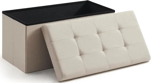 Vista 17 de Ornavo Home Otomana plegable de almacenamiento de 15 pulgadas, taburete cuadrado pequeño de almacenamiento, banco de dormitorio, color beige