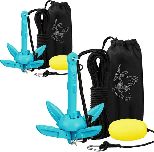 Vista 19 de Lounsweer Paquete de 2 anclajes de kayak marino de 1.5/3.5 libras, kit de anclaje plegable para barco, kayak, pesca, accesorios para botes pequeños