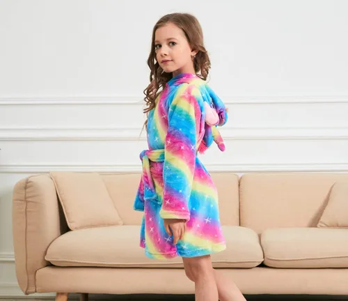 Vista 6 de Doctor Unicorn - Bata de baño suave con capucha de unicornio y estampado de galaxia para niña