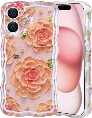 Vista 6 de IDweel Funda para iPhone 11, Lujosa Pintura al Óleo Retro Colorida con Patrón de Flores Brillantes Impresas, Lindo Borde Ondulado Rizado, Exquisita