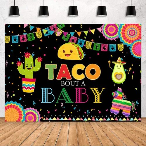 Vista 2 de Avezano Taco Bout a Baby - Telón de fondo de fiesta mexicana de 6 x 4 pies, fondo de fiesta de baby shower, México, anuncio de embarazadas, género