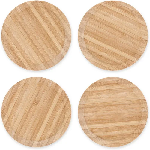 Vista 6 de True Platos de aperitivo de vidrio de bambú, cubiertas para tazas, cubiertas de madera para copas de vino, platos de cóctel para vino, accesorios