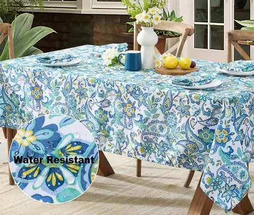Vista 2 de Newbridge Juego de 8 servilletas de tela, diseño de cachemira azul mediterráneo, resistentes al agua y a las manchas para interiores y exteriores