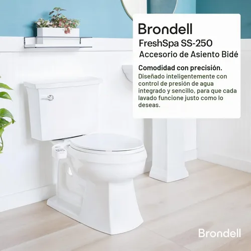 Vista 2 de Brondell FSP-250 FreshSpa Thinline Accesorio esencial de bidé de precisión para asientos de inodoro con presión de agua ajustable, control de brazo