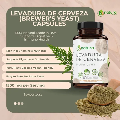 Vista 8 de Levadura de Cerveza (Cápsula de levadura de cerveza) – 1500 mg por porción, 90 cápsulas vegetales – 100% natural, fabricado en Estados Unidos