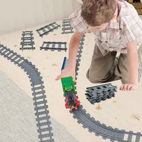 Vista 6 de Juego de 56 pistas de tren urbano recto y flexible, juego de construcción de extensión ferroviaria compatible con la marca principal