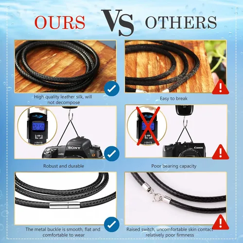 Vista 6 de MJartoria Leather Necklace Cord for Men Women 1MM2MM3MM Waterproof Braided Leather Cord Chain Necklace Woven DIY Wax Rope Chain Necklace 16" 18" 20