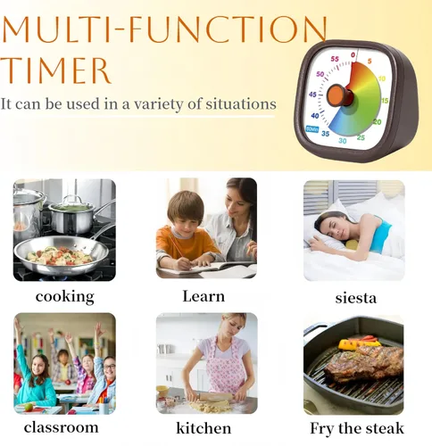Vista 6 de Temporizador visual para niños, temporizador de cuenta regresiva de 60 minutos para cocina, oficina, aula, hogar, estudio, recordatorio de tareas