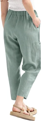 Vista 2 de LYANER Pantalones rectos con cintura elástica y bolsillos para mujer