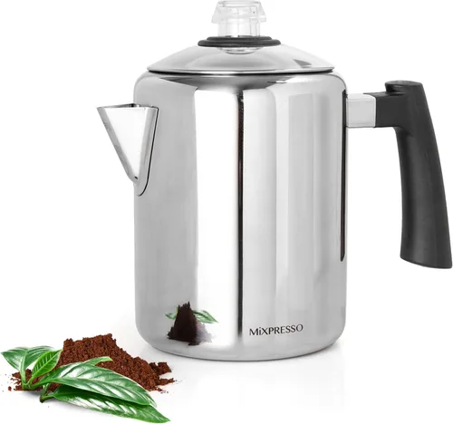 Vista 8 de Mixpresso - Estufa de café de acero inoxidable para 12 tazas 52 oz stainless steel percolator coffee pot for camping or home use, with cool-touch
