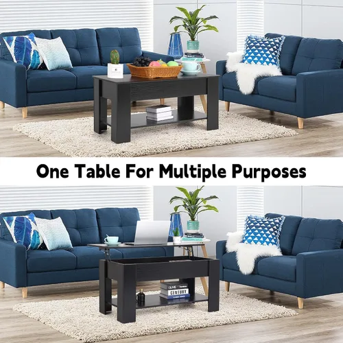 Vista 3 de Mesa de centro elevable con compartimento oculto y almacenamiento, mesas de centro elevables de madera moderna para sala de estar y sala