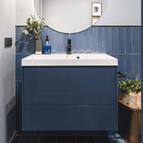 Vista 3 de Papel de contacto autoadhesivo de madera azul oscuro, 19.6 x 118 pulgadas, película autoadhesiva decorativa para muebles, papel tapiz autoadhesivo