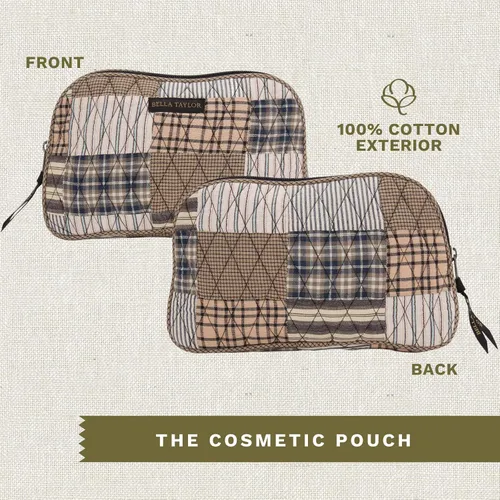 Vista 4 de Bella Taylor Bolsa de maquillaje de algodón acolchada grande para mujeres, bolsa de cosméticos de viaje