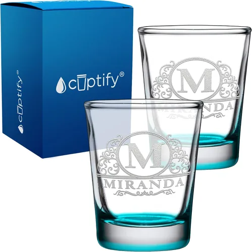 Vista 62 de Vaso de chupito personalizado con nombre de círculo elaborado de 2 onzas, parte inferior negra grabada con texto personalizado para regalos, bodas
