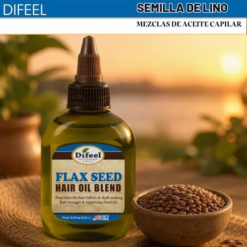 Vista 2 de Difeel Aceite natural prémium para el cabello, aceite capilar de semillas de lino, 2.5 onzas, tratamiento de aceite capilar fortalecedor e hidratante