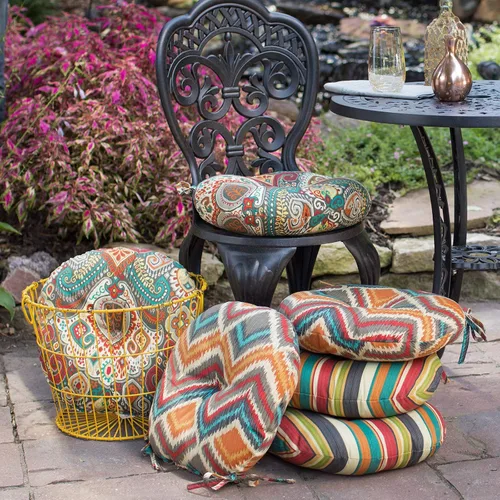 Vista 5 de Greendale Home Fashions Cojín redondo para asiento bistro de 15 pulgadas, 2 unidades (paquete de 1), Adobe Stripe