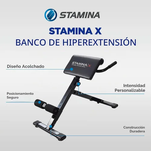 Vista 2 de Stamina X Banco de peso ajustable para ejercicios de abdominales, espalda y núcleo, banco de hiperextensión para sentadillas y fitness para Negro