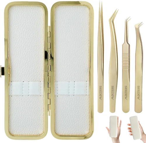 Vista 14 de Pinzas para Extensiones de Pestañas 1 PIEZA Acero Inoxidable 45 Grados Gancho Puntiagudo Multipropósito Pinzas de Aislamiento Suministros Dorado
